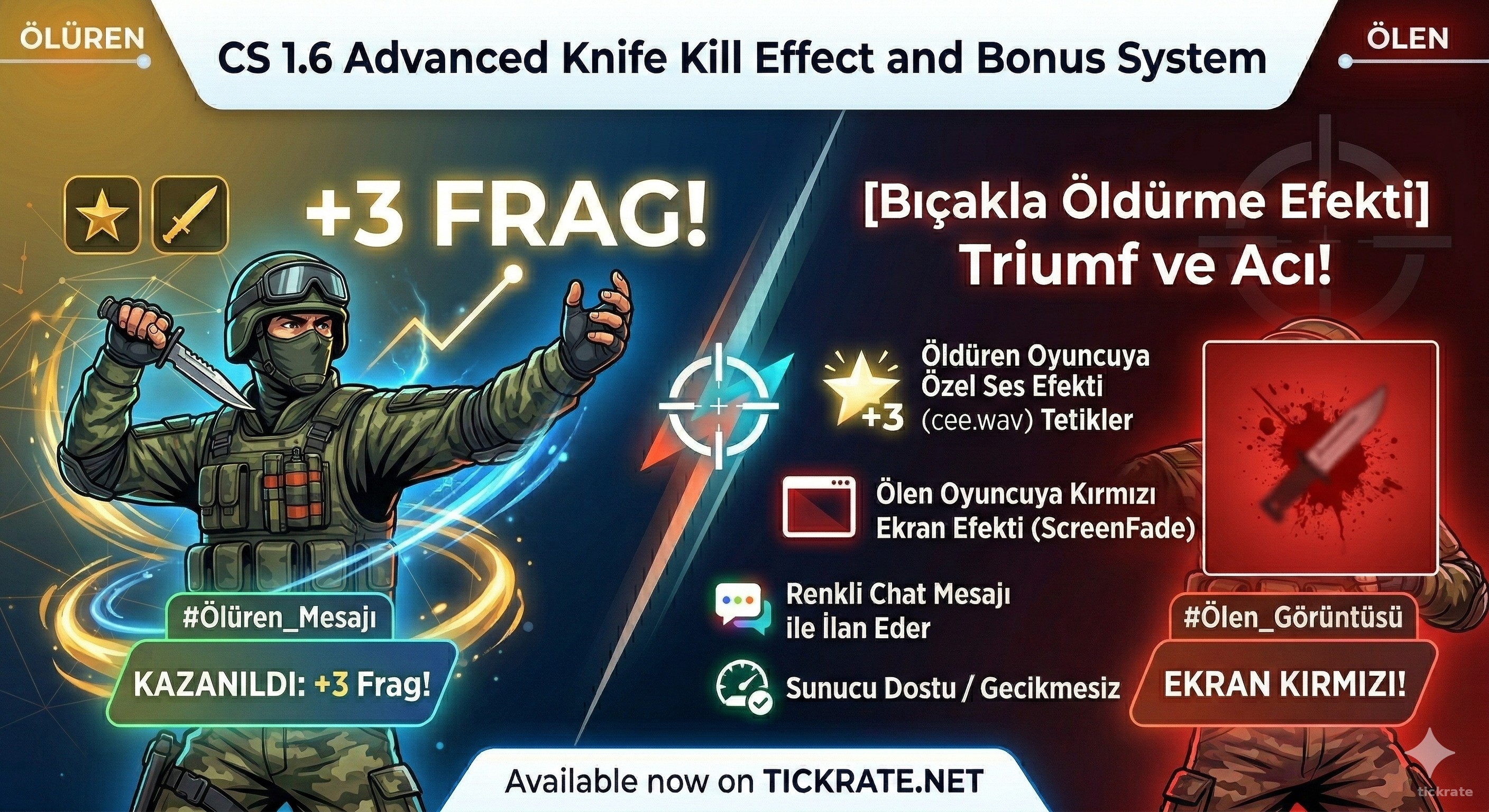 Gelişmiş Bıçakla Öldürme Efekti ve Bonus Sistemi (+3 Frag & Ses)